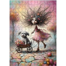 Karizma Tablo Ahşap Mdf Puzzle Yapboz Pembe Elbiseli Kız ve Köpek 255 Parça 35*50 cm