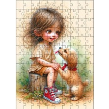 Tablomega Ahşap Mdf Puzzle Yapboz Küçük Kız ve Köpeği 120 Parça 25*35 cm