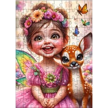 Tablomega Ahşap Mdf Puzzle Yapboz Sevimli Kız Çocuğu ve Ceylan 120 Parça 25*35 cm