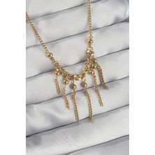 Tua Moda 316L Çelik Zincir Gold Renk Topçuk Detay Sallantılı Zincir Kolye