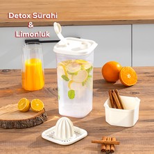 Porsima 1110 Sızdırmaz Kapaklı Detoks Sürahi - Matara & Limonluk, Şerbetlik, Suluk Şeffaf - Beyaz 2l