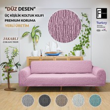 Faiend Jakarlı 3kişilik Lastikli Koltuk Kılıfı Çekyat Koltuk Örtüsü Streç Esnek kanepe kılıfı Düz desen pembe