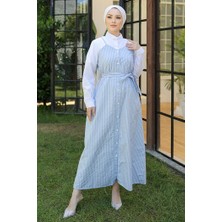 İlkimay Ayser Çizgili Elbise 1190 - Bebe Mavi