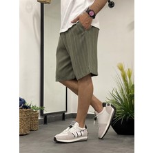 Nomarc Çizgili Yeşil Keten Şort