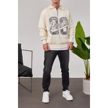 Nomarc Heerbro Yakası Fermuarlı Krem Sweatshirt