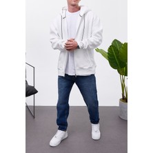 Nomarc Fermuarlı Kapüşonlu Beyaz Sweatshirt