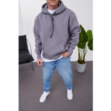 Nomarc Ip Detaylı Basic Kapüşonlu Gri Sweatshirt