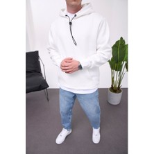 Nomarc Ip Detaylı Basic Kapüşonlu Beyaz Sweatshirt