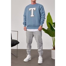 Nomarc T Harf Baskılı Mavi Sweatshirt