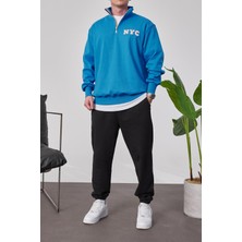 Nomarc Nyc Yakası Fermuarlı Mavi Sweatshirt
