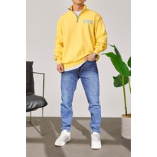 Nomarc Nyc Yakası Fermuarlı Sarı Sweatshirt