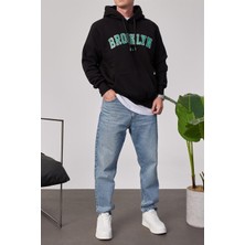 Nomarc Brooklyn Baskılı Siyah Kapüşonlu Sweatshirt