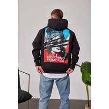 Nomarc Renkli Heykel Baskılı Siyah Kapüşonlu Sweatshirt