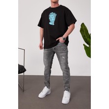 Nomarc Yazılı Heykel Baskılı Siyah Tshirt