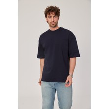 Nomarc Lacivert Oversize Pis Kol Basic Tshirt