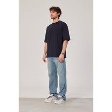 Nomarc Lacivert Oversize Pis Kol Basic Tshirt