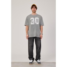 Nomarc 30 Rakam Baskılı Yıkamalı Gri Tshirt