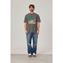 Nomarc Sörfçü Iskelet Baskılı Gri Tshirt