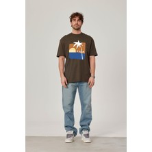 Nomarc Cofe D'azur Resim Baskılı Haki Tshirt