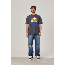 Nomarc Cofe D'azur Resim Baskılı Antrasit Tshirt