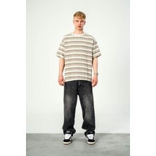 Nomarc Kahverengi Mint Çizgili Örme Tshirt