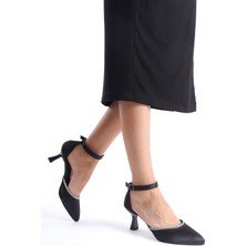 Zlato Shoes Kadın Siyah Saten Taşlı Stiletto Ayakkabı