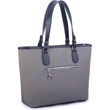 Nas Bag Kadın Omuz Çantası Spor Şık Ayarlanabilir Omuz Askılı Gri  Siyah Lacst (33X27X12 cm )