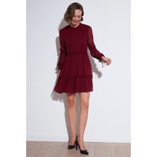 Lela Regular Fit Dik Yaka Büzgülü Astarlı Mini Elbise Kadın Elbise 611EL345