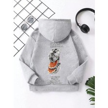 Koflandy Çocuk  Kapüşonlu Ön ve Arka Moon Special Baskılı Sweatshirt - Gri