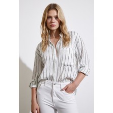 Never More  Çizgili Cepli Gömlek Yeşil