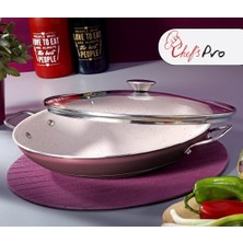 Chefs Pro Granit Efektli Cam Kapaklı Kavurma Sacı 32 cm