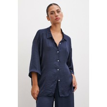 Never More  Dökümlü Romantik Gömlek Lacivert