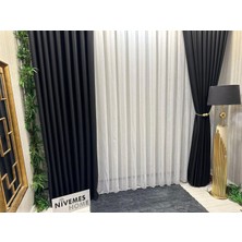 Nivemes Home Keten Tül Perde 1/3 Sık Pileli Renkli Desenli 10 cm Kornişli Tek Kanat