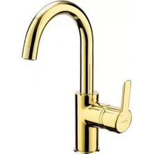 Fleko Lavabo Bataryası Gold Krom Kaplama Banyo Lavabo Bataryası Yüksek Kuğu Tasarım Altın Renk