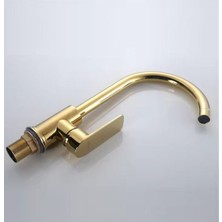 Fleko Lavabo Bataryası Gold Krom Kaplama Banyo Lavabo Bataryası Yüksek Kuğu Tasarım Altın Renk