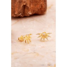 Sümer Telkari Güneş Mini Altın Kaplama Gümüş Baget Küpe 6920