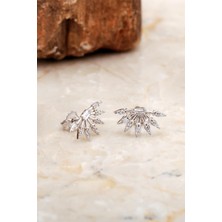 Sümer Telkari Güneş Mini Rodyumlu Gümüş Baget Küpe 6921