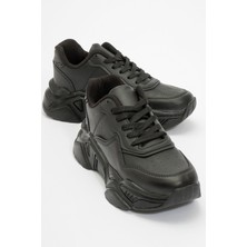 Ccway Kadın Bağcıklı Spor Ayakkabı Siyah Cilt