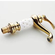 Fleko Lavabo Bataryası Antik Gold Beyaz Kabartma Desenli 20 cm Yükseklik Banyo Lavabo Bataryası