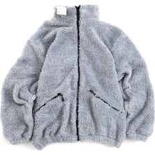 Fifty Color Peluş Wellsoft Dik Yaka Cepleri Fermuarlı Erkek Oversize Ceket Rahat Günlük Stil