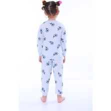 3-8 Yaş Çiçek Desenli Uzun Kollu Penye Kumaş Kız Çocuk Pijama Takımı