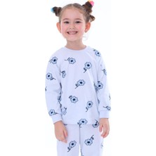 3-8 Yaş Çiçek Desenli Uzun Kollu Penye Kumaş Kız Çocuk Pijama Takımı