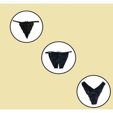 COOQPOO 3 Lü  Özel Lüks Tasarım Kaliteli Dantel Kadın Külot 3 Adet
