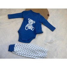 Lion Kids Erkek 6-9 Ay Saks Unisex Mavi Erkek 3Lü Zıbın Seti