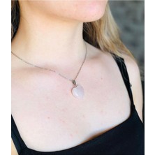 Craftiz Pembe Kuvars Kalp Çelik Zincirli Kolye