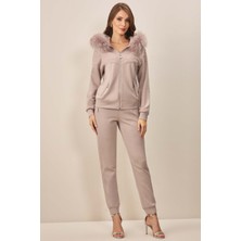 Guitar Kapüşonlu Vizon Örme Eşofman Üstü