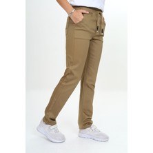 Kız/erkek Çocuk Unisex Pamuklu Gabardin Beli Lastikli Bej Okul PANTOLONU-PNT-0023