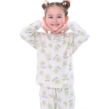 3-8 Yaş %100 Pamuk Çiçek Desenli Uzun Kollu Kız Çocuk Pijama Takımı