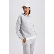 DeFacto Relax Fit Kapüşonlu Baskılı Sweatshirt