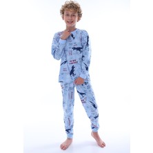 Bunny Hopp 8-13 Yaş T-Rex Dinozor Baskılı Uzun Kollu Erkek Çocuk  Pijama Takımı